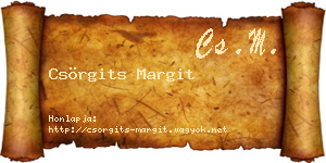 Csörgits Margit névjegykártya